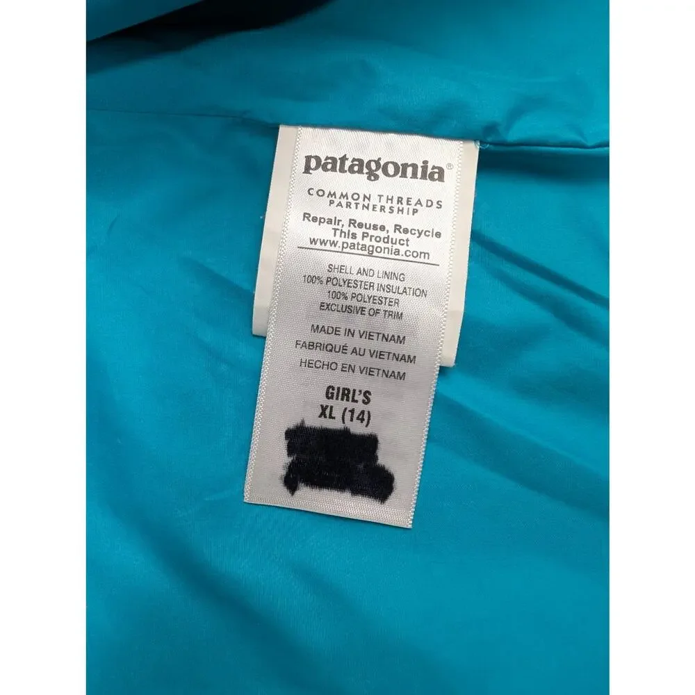 Patagonia Girls XL (14) Pink/Teal Quilted Stand Up Collar Jacket